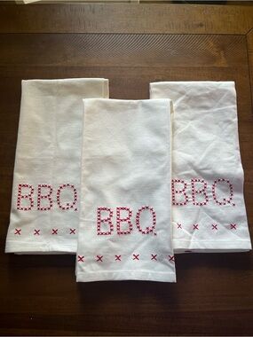 Sur La Table BBQ Stitch Embroidered Kitchen Tea Towels Summer